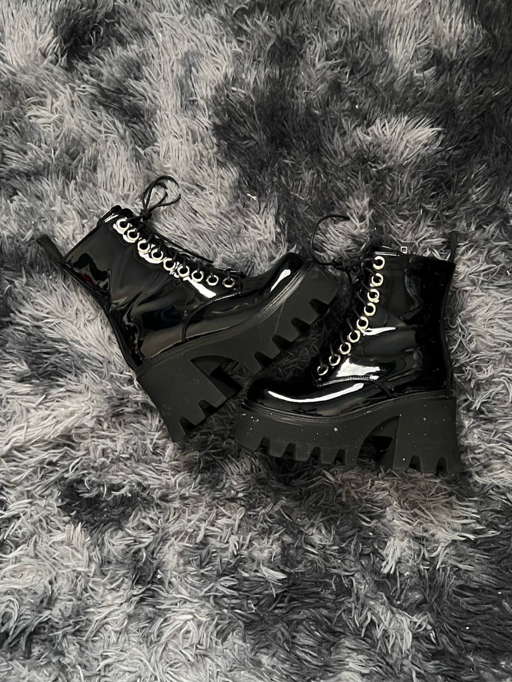 Women’s Black Patent Platform Lace-Up Ankle Boots